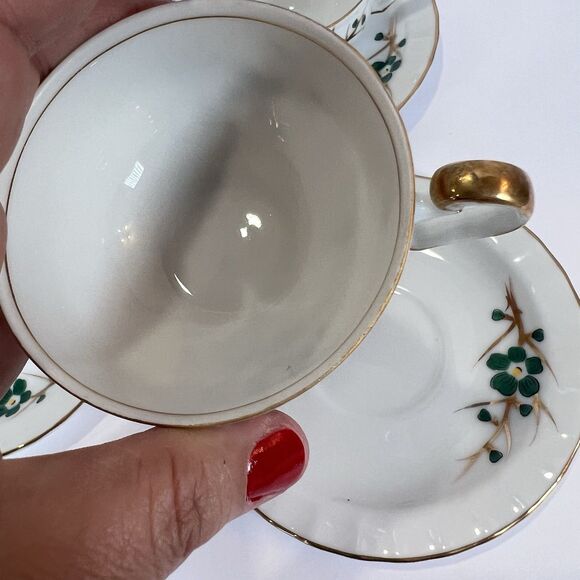 Antique Footed Teacup And Saucer Set Regal China‎ Occupied Japan Emerald Pattern - Picture 9 of 15